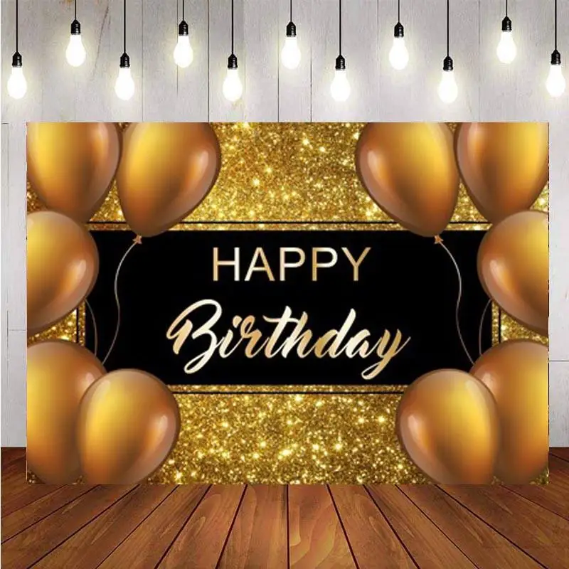 

Photography Backdrop Happy Birthday Party Golden Balloon Photo Studio Background Decor Banner Prop