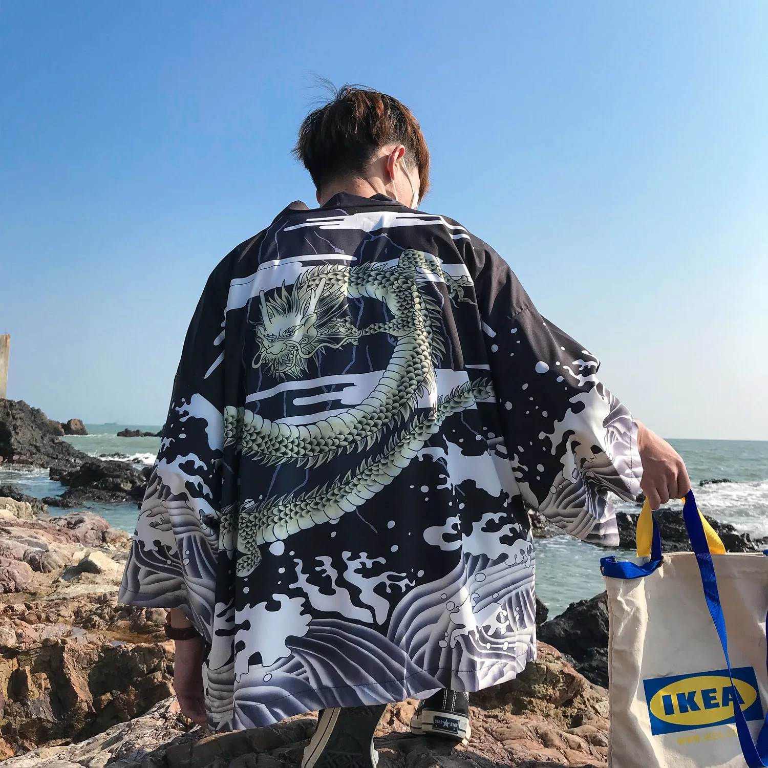 

Japanese Cardigan Cool Streetwear Summer Thin Coat Print Dragon Men And Women Kimono Yukata Haori Robe Chinese Style Cardigan