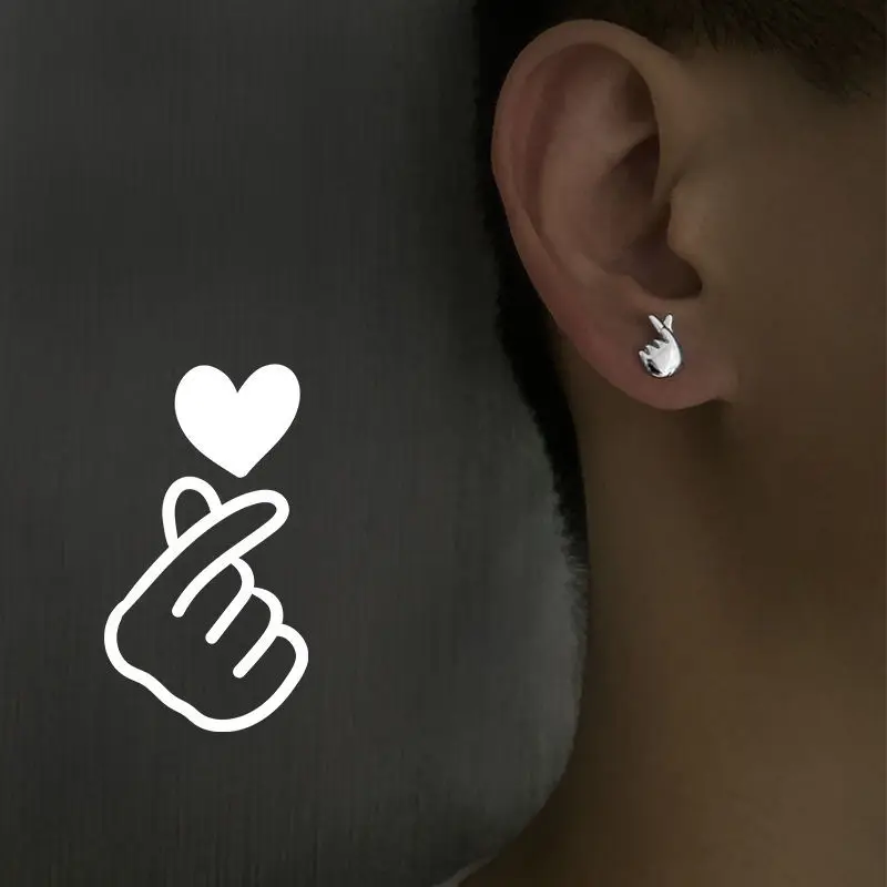

New Men's Trendy Personality Single Earrings Simple Trendy Temperament Couple Funny Finger Female Temperament Ear Bone Studs