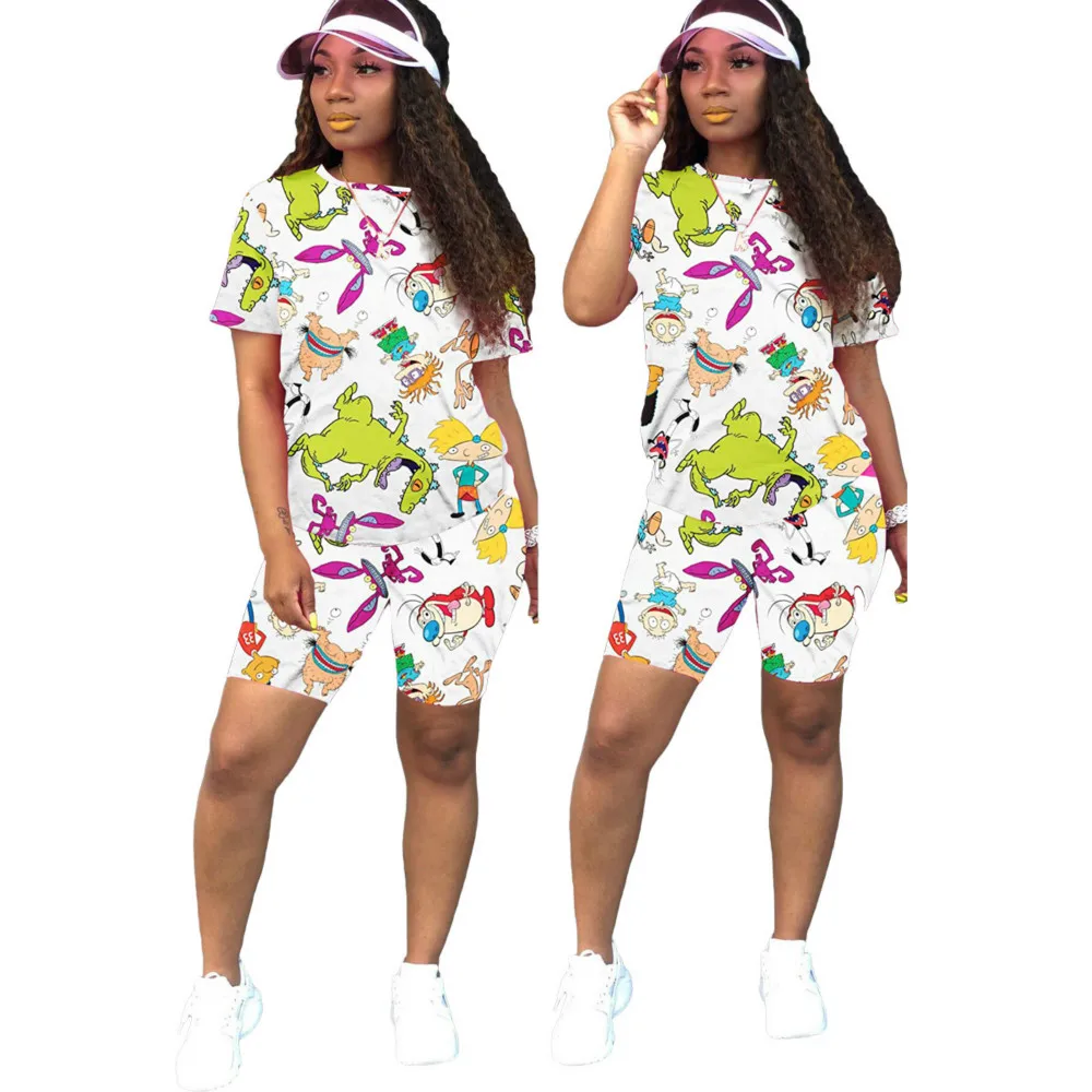 

Модный повседневный спортивный костюм с рисунком из мультфильма; Комплект из двух предметов для женщин; Сезон лето; Новинка; Свободный удоб...