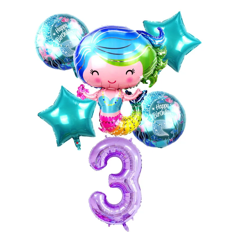 6pcs/lot 40 inch Cartoon Mermaid Fioil Balloons Number Balloon Birthday For Baby Girl Gift Ariel Helium Globos | Дом и сад