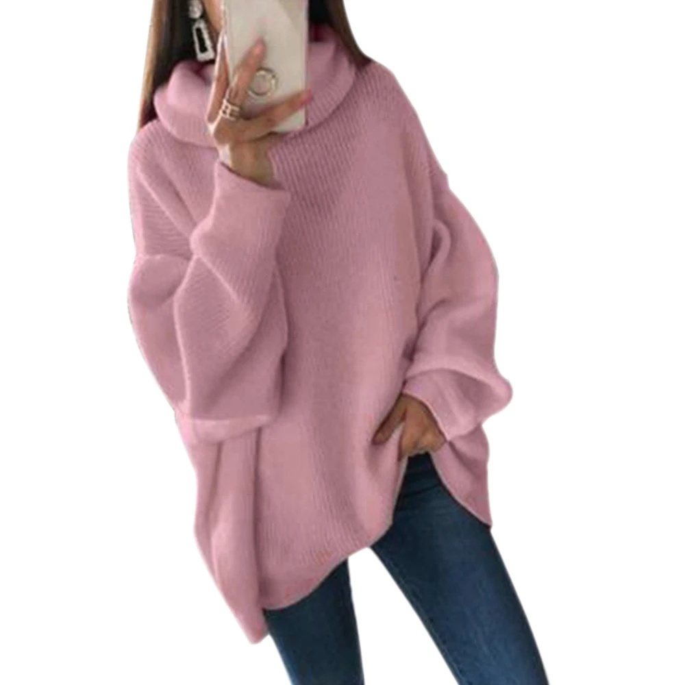 WENYUJH Fashion Plus Size 2XL Knitted Sweaters And Pullovers Women Loose Turtleneck Long Sweter Femme Knitwear Jumpers Tops