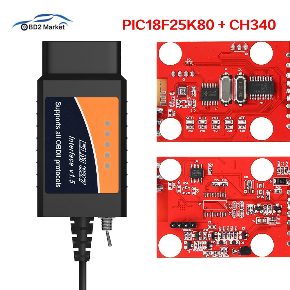 НОВЫЙ elm 327 V1.5 USB PIC18F25K80 CH340 для forscan Elmconfig диагностики автомобиля obd2 сканер elm327 usb HS