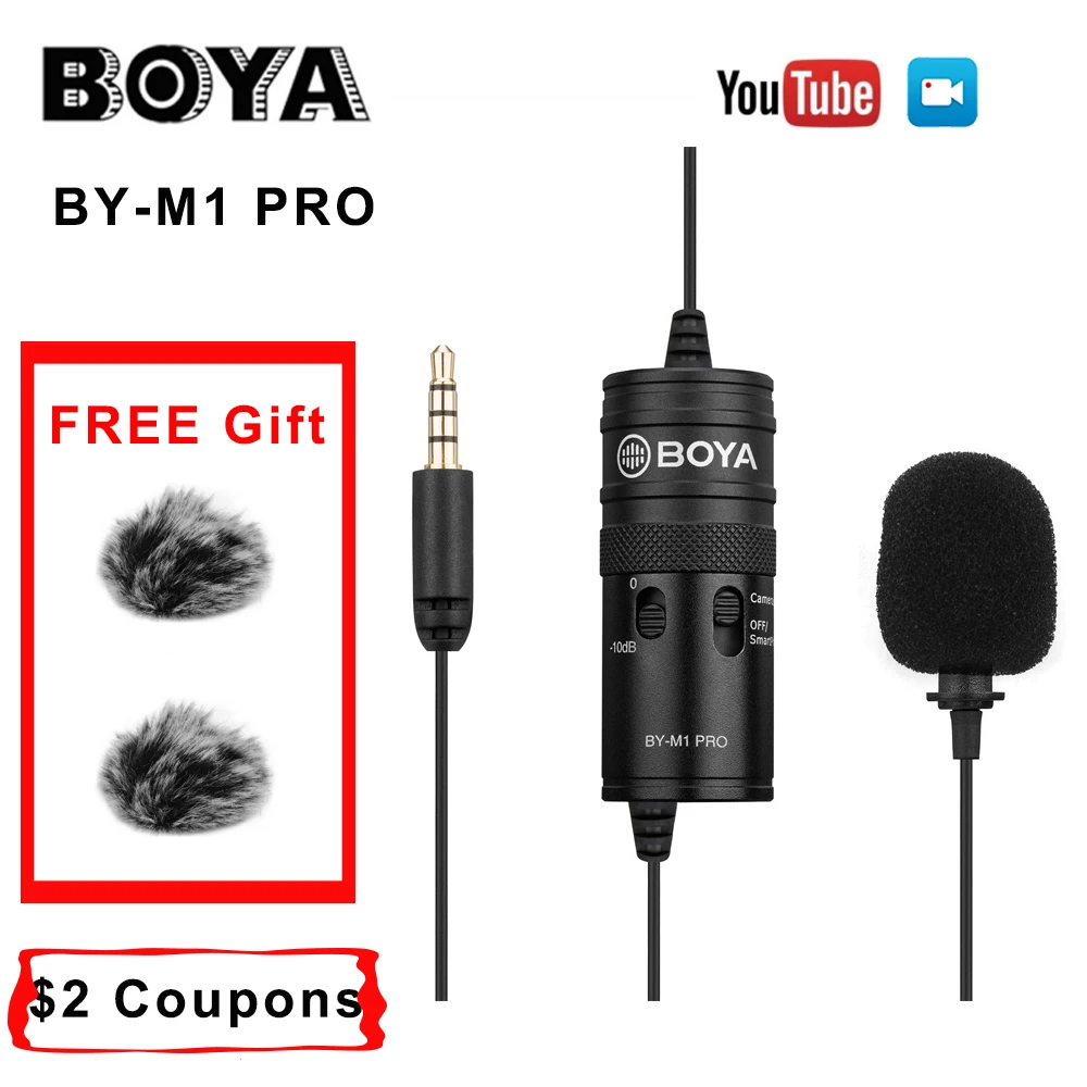 

Микрофон BOYA BY-M1 Pro, нагрудный петличный микрофон с зажимом для аудио-, видеозаписи, 3,5 мм, подходит для iPhone, Mac, DSLR