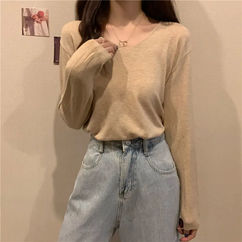 

Woman Sweaters Autumn Winter 2020V Collar Slim Sweater Top Women's Clothing Femme Chandails Pull Hiver