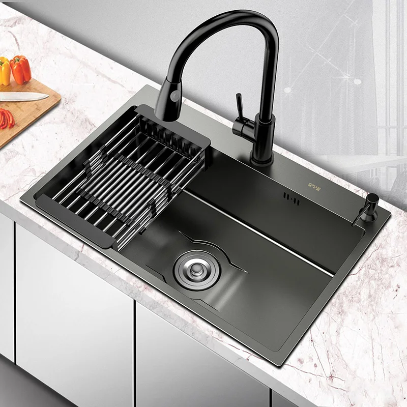 Кухонные раковина чернвя для кухни черная нержавающая сталь с креплением мытья