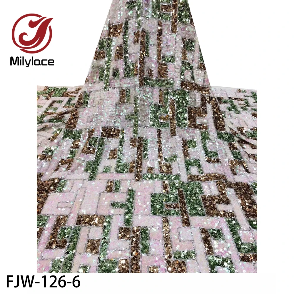

High Quality Nigerian 3D Sequins Net Lace 2020 African Tulle Mesh Sequence Lace Fabric for Party Dress 5 Yards FJW-126