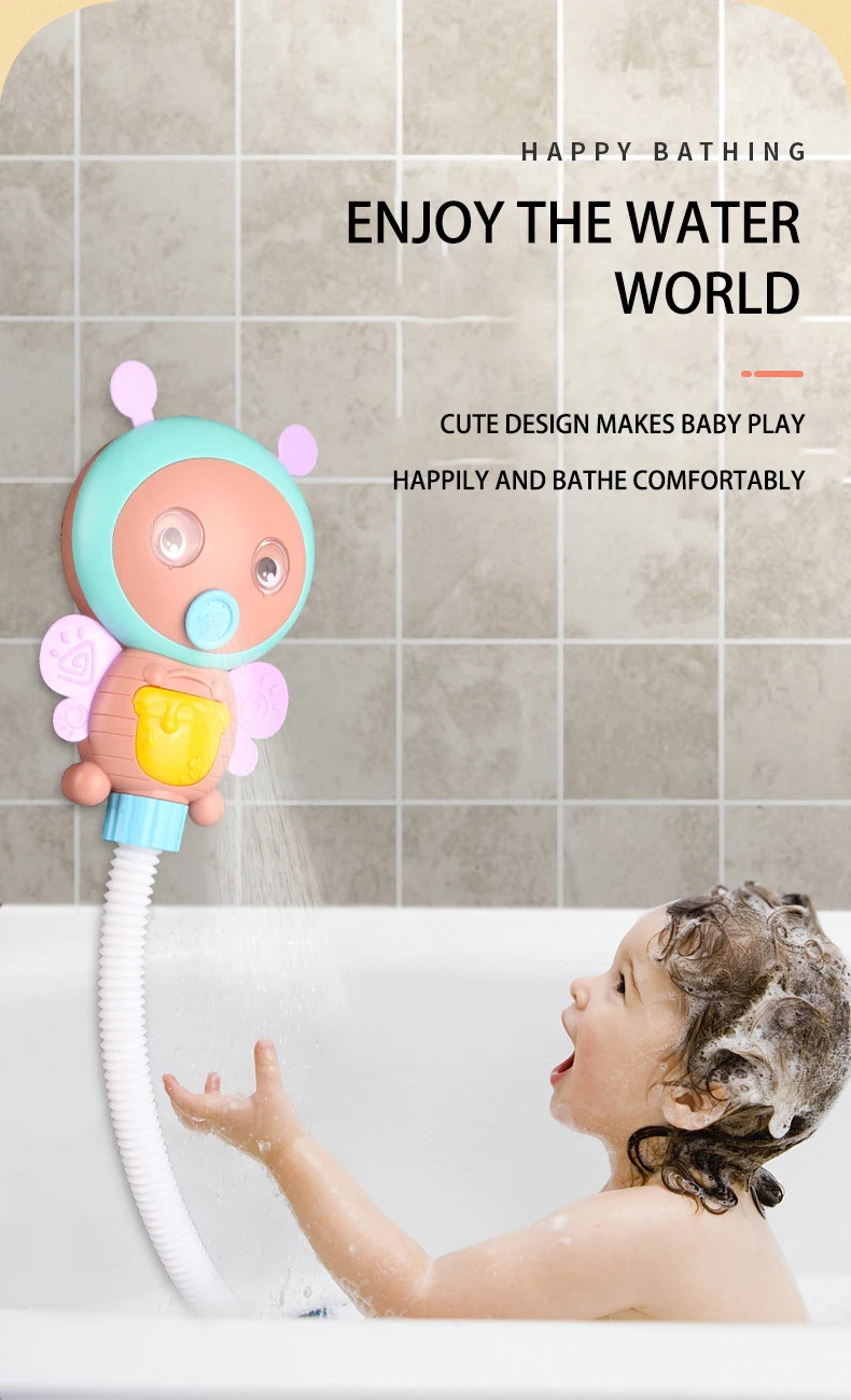 

Baby Bath Toys, Bee Shower Head with Flexible Hose Water Spray Cartoon Accessory