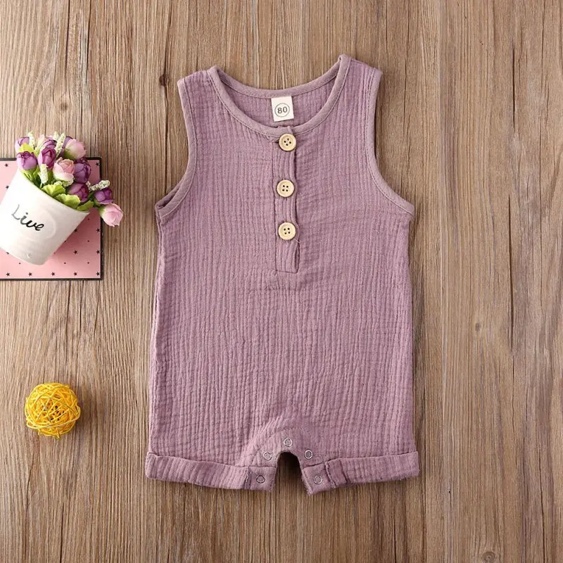 

Summer Newborn Baby Boys Girls Jumpsuit Outfit Infant Children's Print Sleeveless Romper Kids Solid Playsuits