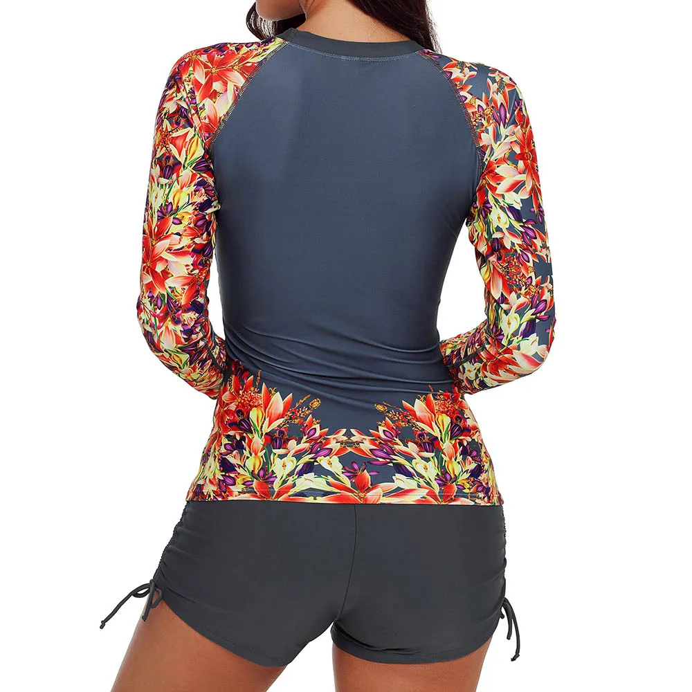 

Long Sleeve Surf Swimsuit Female 2020 Rush guard Plus Size Swimwear With Shorts Two Piece Bathing Suit Women Beachwear