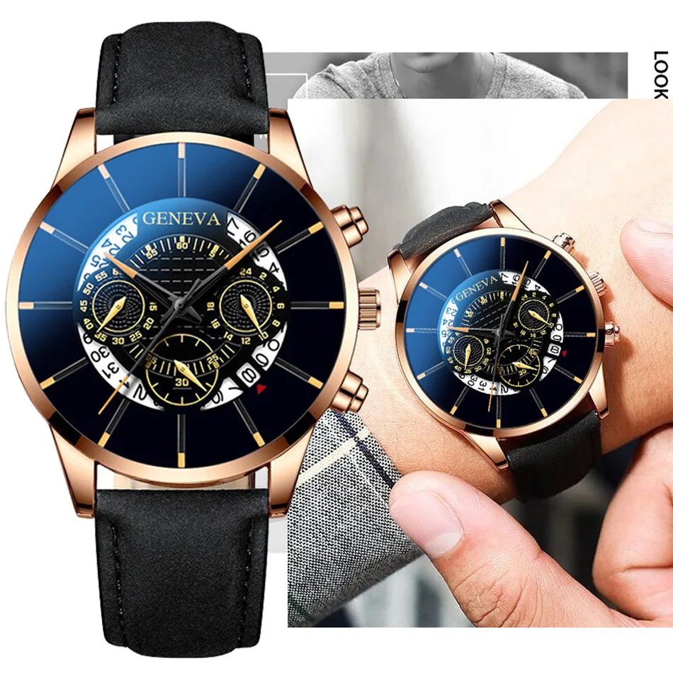 

2019 Fashion GENEVA Men's Watches Luxury Leather Quartz Wristwatch Quartz Military Sport watch men Male Clock Relogio Masculino