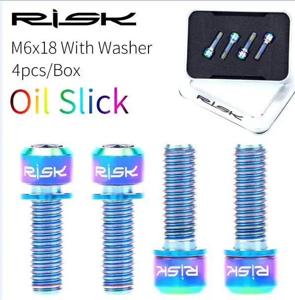 18mm-Rainbow Риска, 4 шт. в партии, 6x18/20 мм Титан болт с шайбой для велосипеда гидравлические дисковые тормоза тормозной суппорт или MTB дорожный велосипедный Кривошип стволовых под винт - Цвет: 18mm-Rainbow