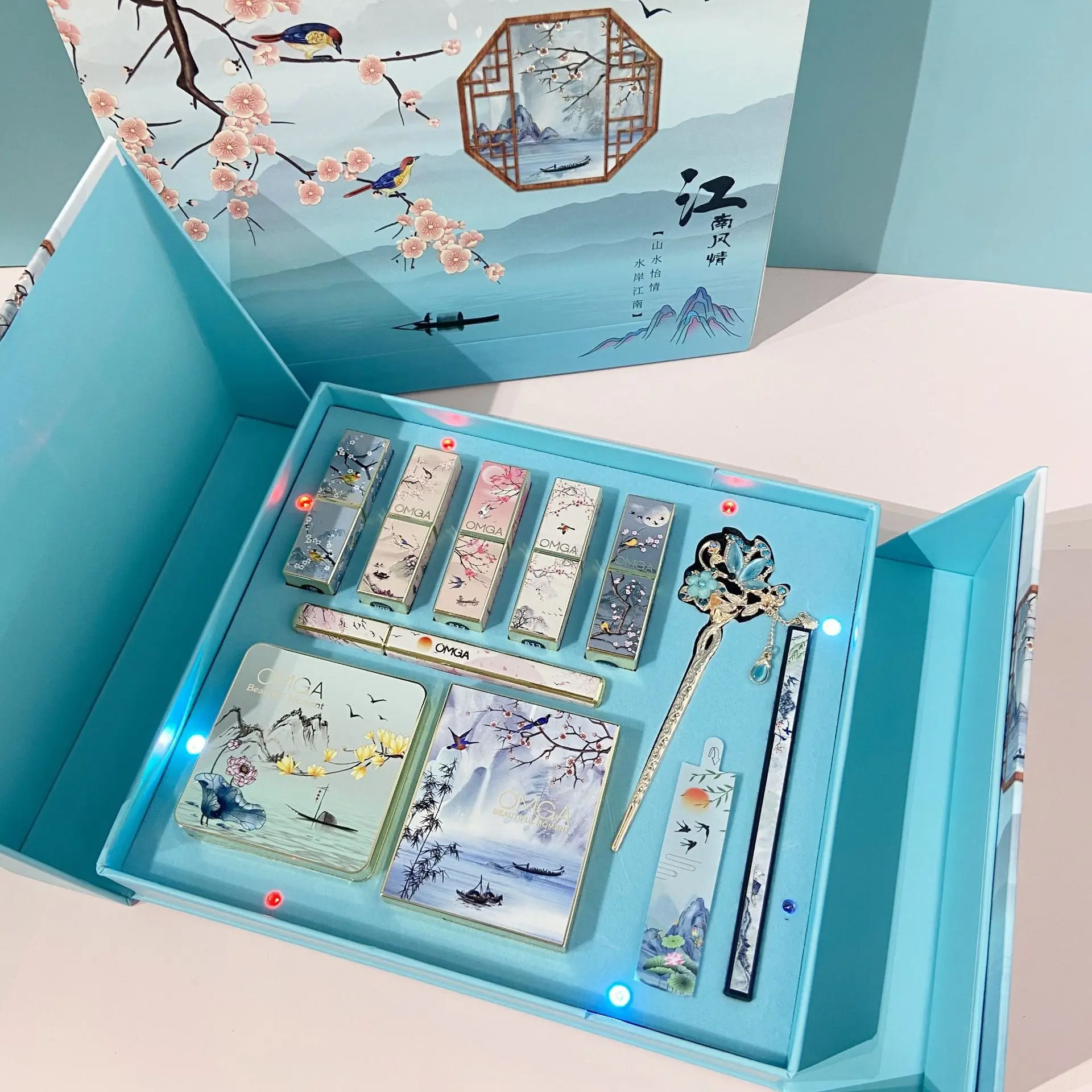 

Cosmetics Set Including Carved Lipstick/Cushion BB Cream/Six Color Eyeshadow Palette/Eyebrow Pencil/Eyeliner Valentines Gift Kit