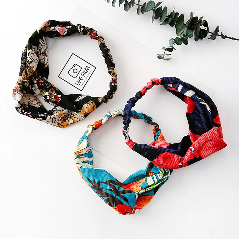 

Women New Fashion Headbands Retro Floral Printed Cross Hair Bands Turban Headwear Headwrap Vintage Hair Accessories Trendy
