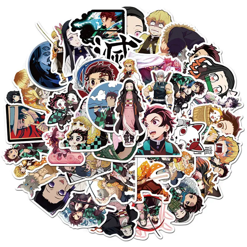 Demon Slayer-pegatina de Anime no Yaiba de Jap&oacute;n para ni&ntilde;o, juguete divertido de dibujos animados, Kawaii, chica, regalo para port&aacute;til, 10/50 Uds.-2