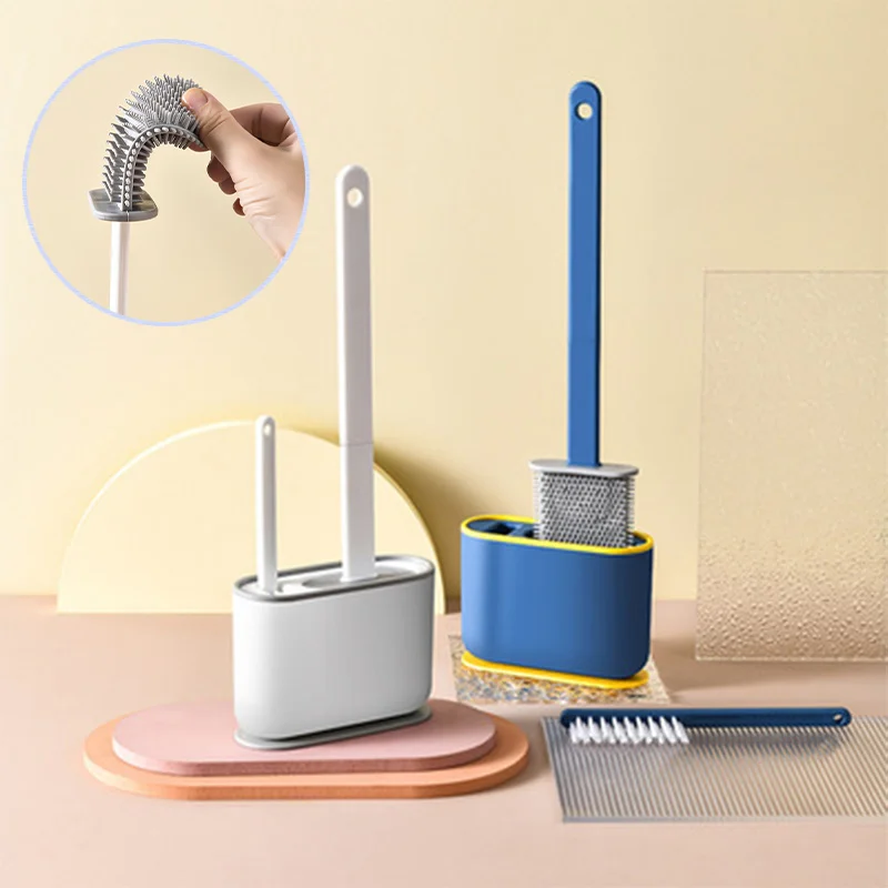 3 In 1 Silicone Toilet Brush with Holder Wc Accessories Tools for Bathroom and Clean Punch-free Hanging | Обустройство дома