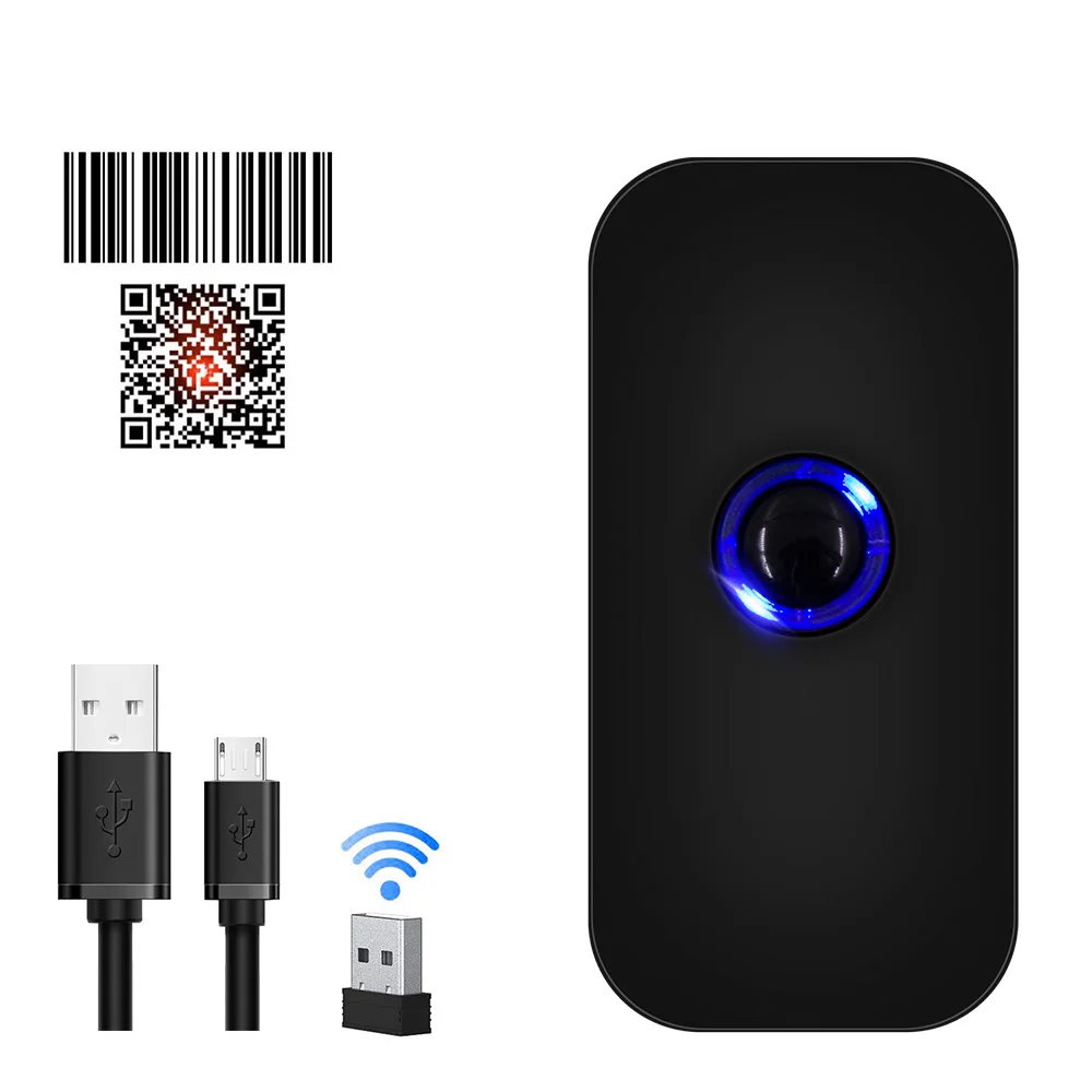 2D Bluetooth Wireless Barcode Scanner USB Wired and 2.4GHz Wireless Transmission 500mA*H Battery 100 Meters Transfer Distance