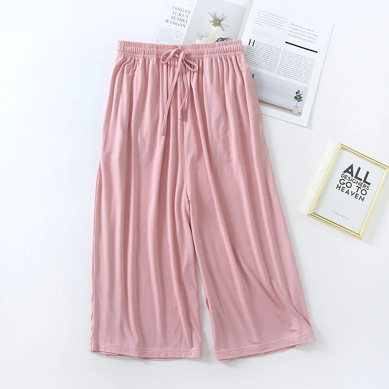 Summer Modal Soft Women Sleep Bottoms Drawstring Calf-Length Pants Sleepwear Women's Loungewear Loose Homewear Sleep Short Pants