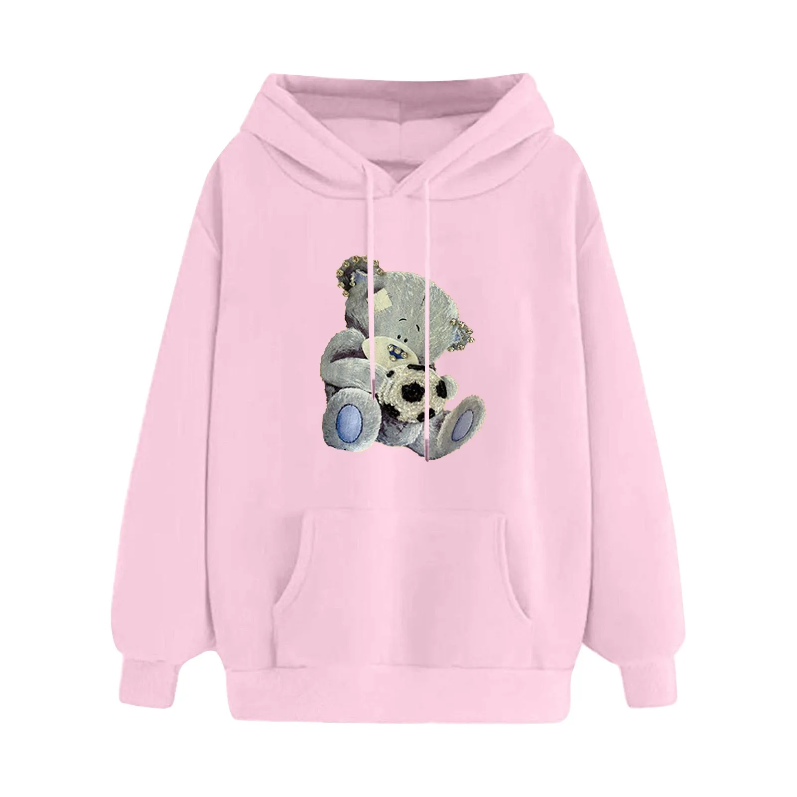 2021 Oversize Cute Bear Print Sweatshirt Kawaii Hoodies Women Top Clothes Hoody Female Itself Winter Women Hoodies Full Sleeve