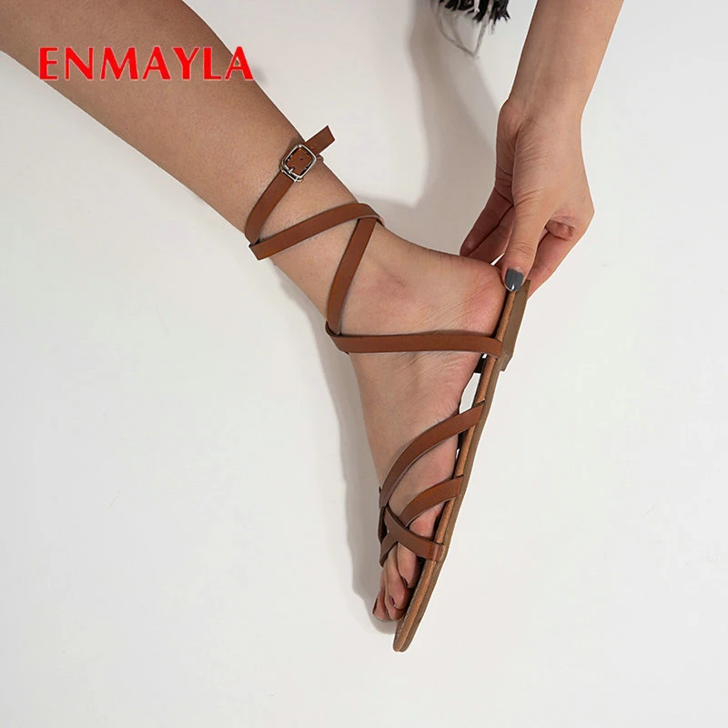Женские сандалии ENMAYLA из искусственной кожи однотонные модные повседневные