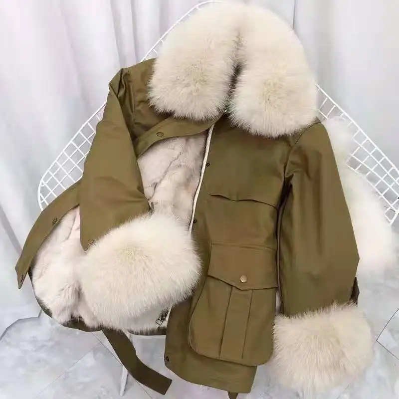 2020 съемное короткое пальто с подкладкой из лисьего меха воротником парка