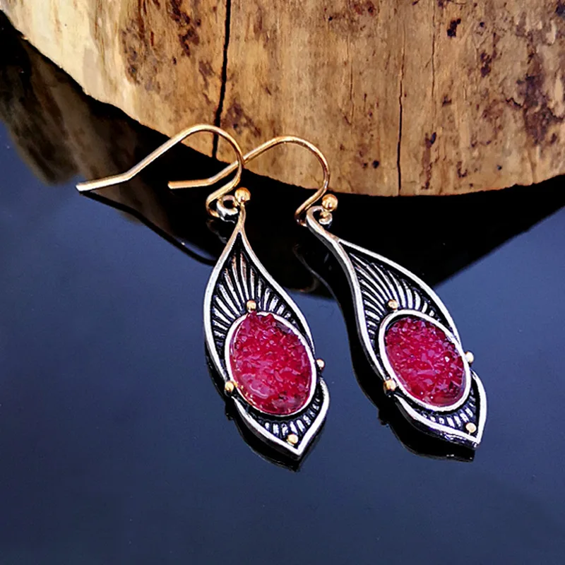 Этнические винтажные резные серьги в виде сосуда Boho древние фиолетовые красные каменная капля Висячие серьги для женщин индийские ювелирные изделия Bijoux O4D290