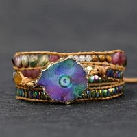medusa bracelet evil eye bracelet natural crystal cluster hand woven vintage leather bracelet multi layer lovers bracelet