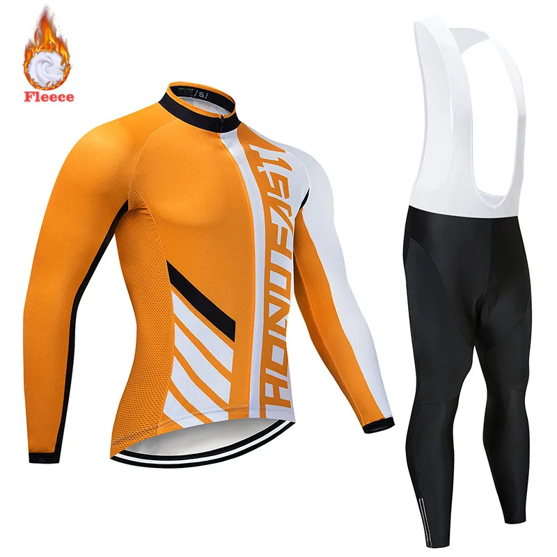 Мужская зимняя трикотажная футболка Mavic оранжевая флисовая с длинным рукавом