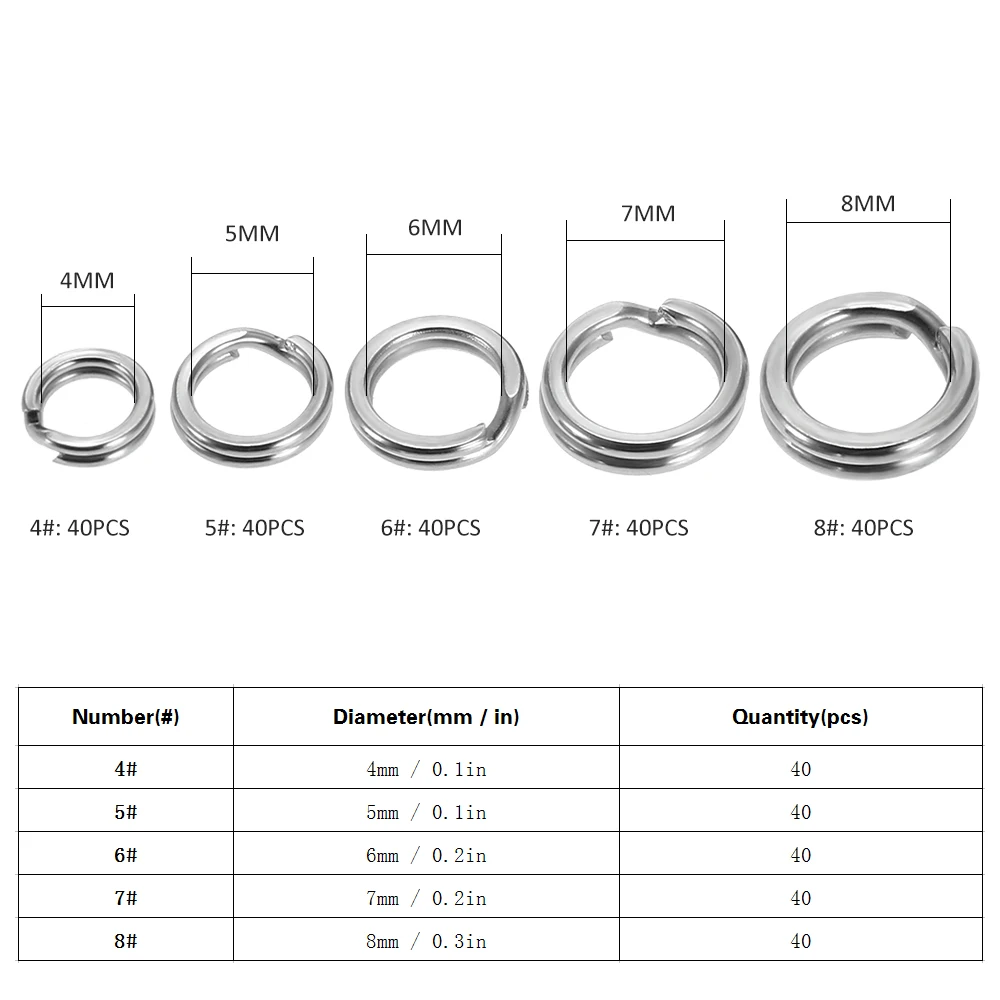Набор рыболовных сплит колец из нержавеющей стали 200 шт. соединительное кольцо