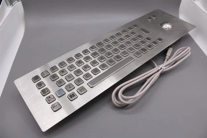 Водонепроницаемая промышленная металлическая прочная клавиатура с трекболом из