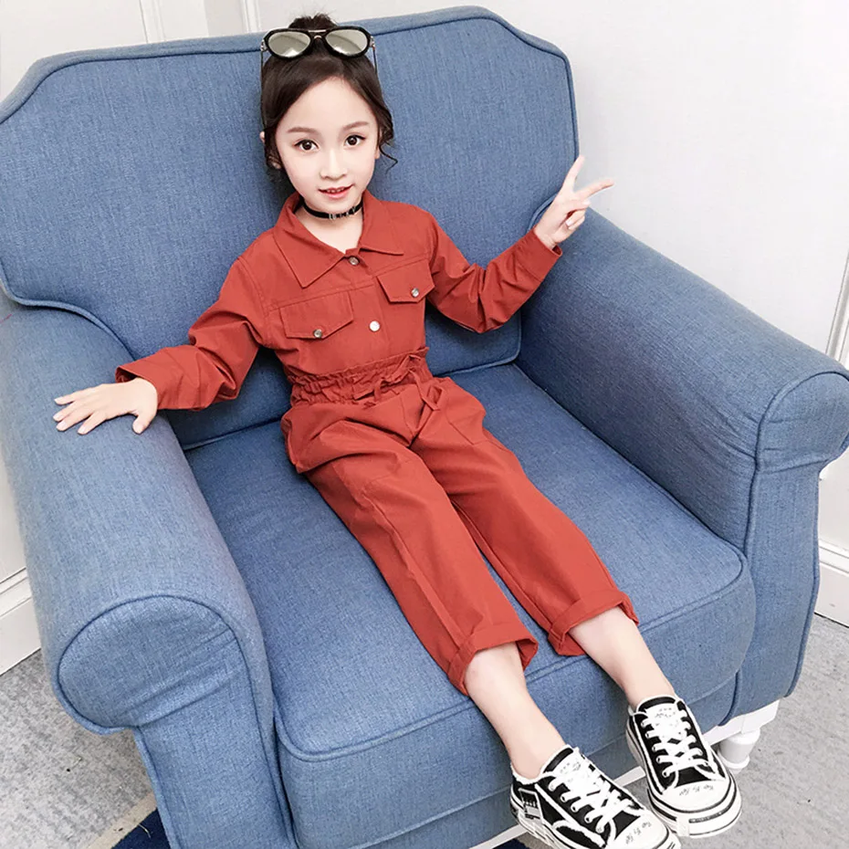 Одежда для девочек однотонный костюм из блузки и брюк брюки-карго с высокой