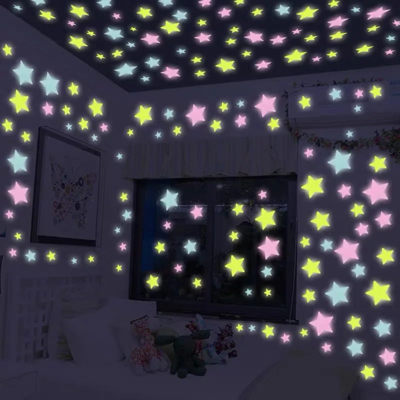 

50pcs 3D Stars Glow In The Dark Wall Stickers Luminous Fluorescent Wall Stickers For Kids Baby Room Bedroom Ceiling Home Decor
