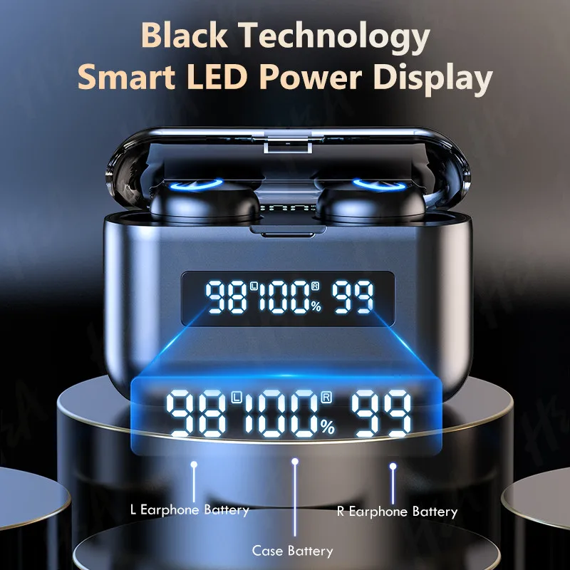 

Wireless Headphones TWS Bluetooth Earphones 2200mAh Charging Box Sports Waterproof Headsets HiFi Stereo Earbuds with Microphones