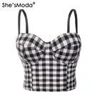 She'sModa хлопковый бюстье в клетку пуш-ап Бралетт для ночного клуба женский цветочный бюстгальтер укороченный Топ жилет корсет размера плюс