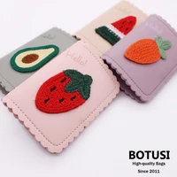 new cartoon cute fruit avocado carrot strawberry yarn woven pu leather small wallet card holder 22 bits case business id holders