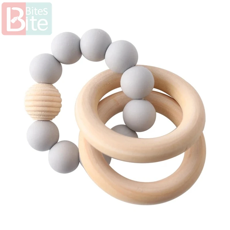Light Gray Rattle 1 шт. детский силиконовый Прорезыватель для браслетов младенцев, погремушка, силиконовые бусины с резьбой, браслеты, прорезыватели, ювелирные изделия, деревянные кольца для грызунов - Цвет: Light Gray Rattle