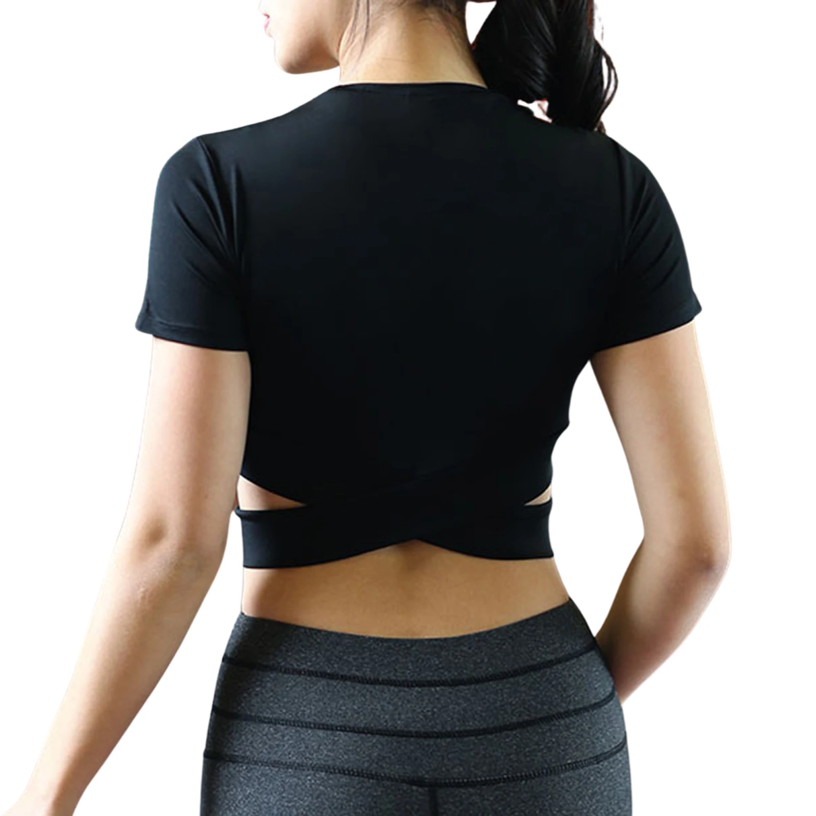 

Tight Yoga Shirts Women Short Sleeve Cropped Gym Tops Fitness Running Workout Sport T-Shirts Sports Wear