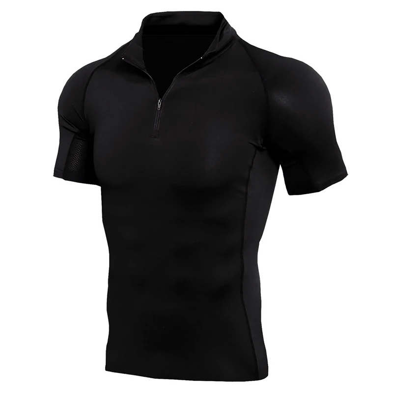 Футболка для мужчин camiseta плотно тренажерный зал camisas hombre воротником на молнии