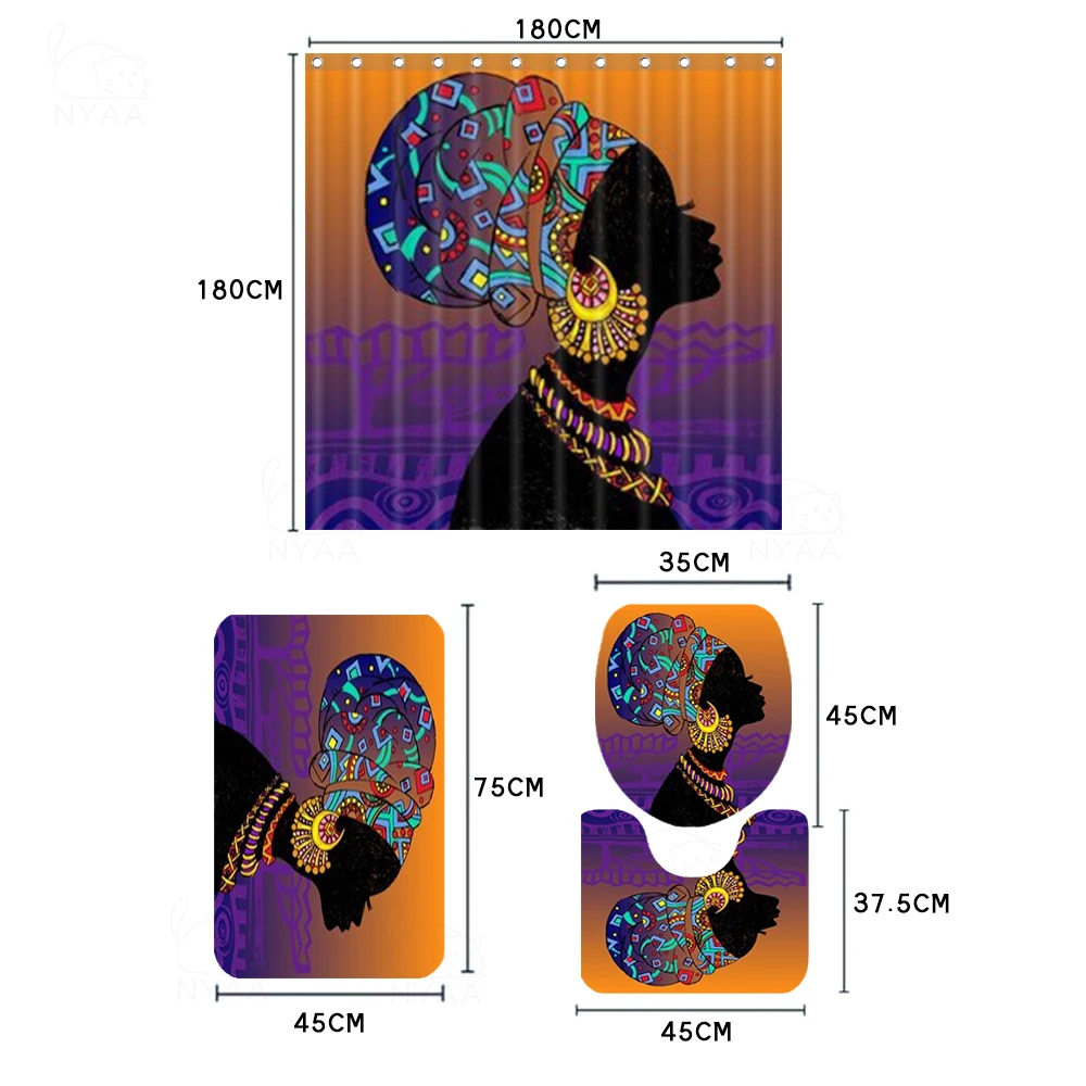 African American Woman Shower Curtain Afro Hairstyle Black Girl Bathroom Waterproof Polyester Fabric for Bathtub Decor 12 Hooks | Дом и сад