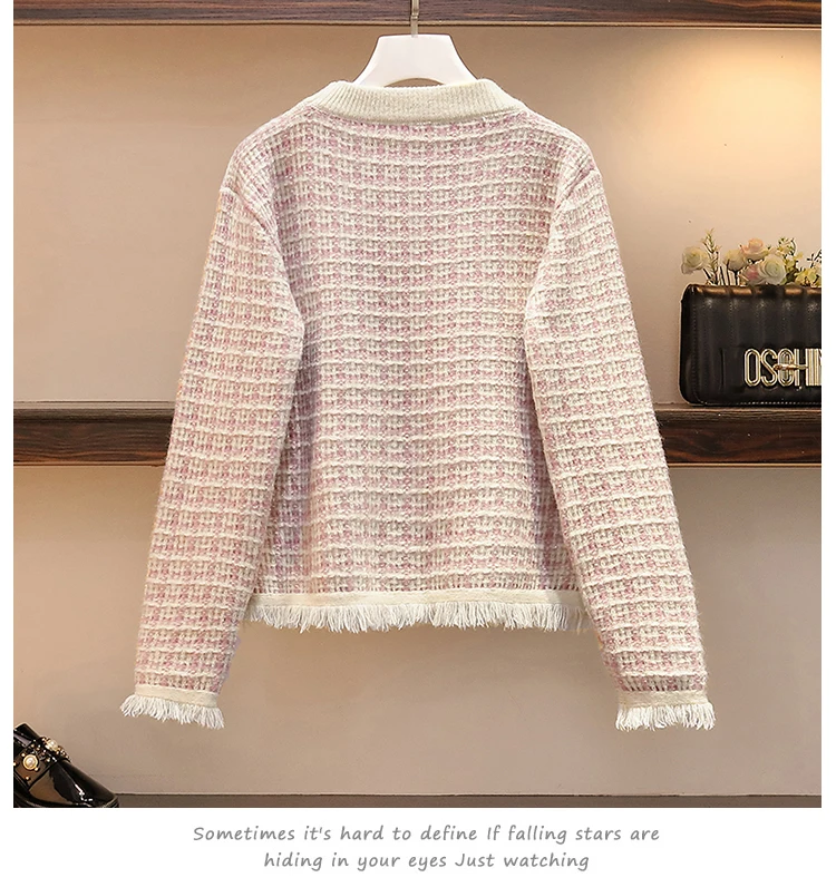 Большой плюс размер Sweater свитер одежда розовый комплект юбки для девочек костюм женский осенний комплект из 2 предметов s свитер+ юбка комплект из 2 предметов Vestidos