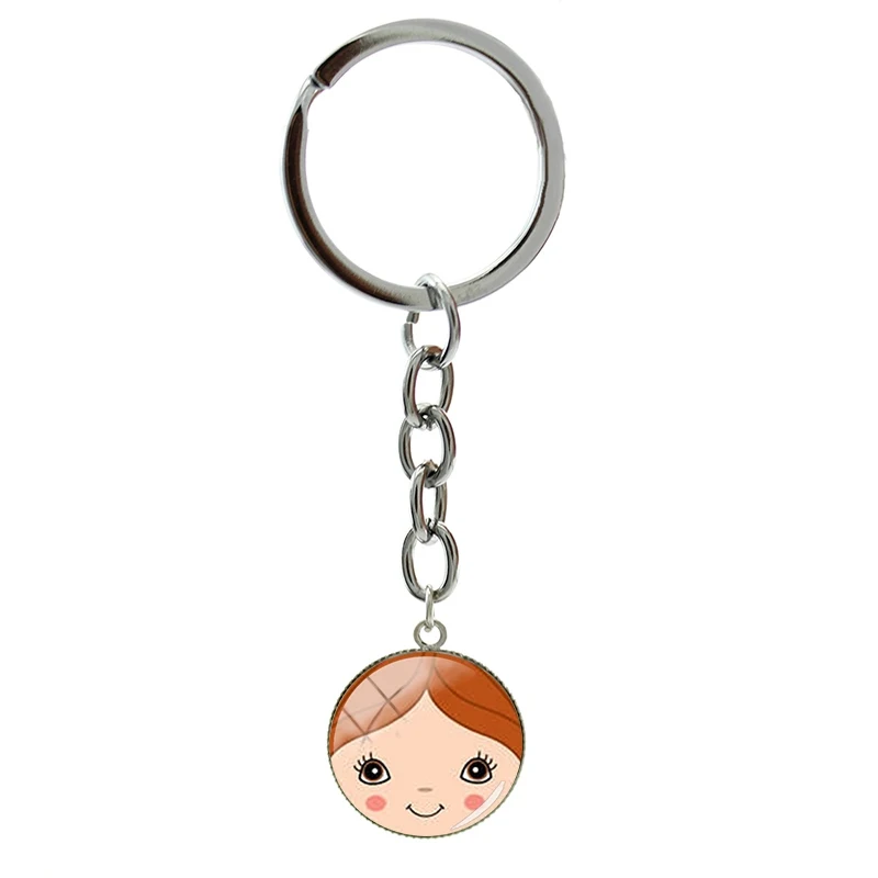 Matryoshka Doll Face Expression Close-up 20mm Round Photos Keychains Keyholders 2021 New Arrival Vintage Metal Key Rings