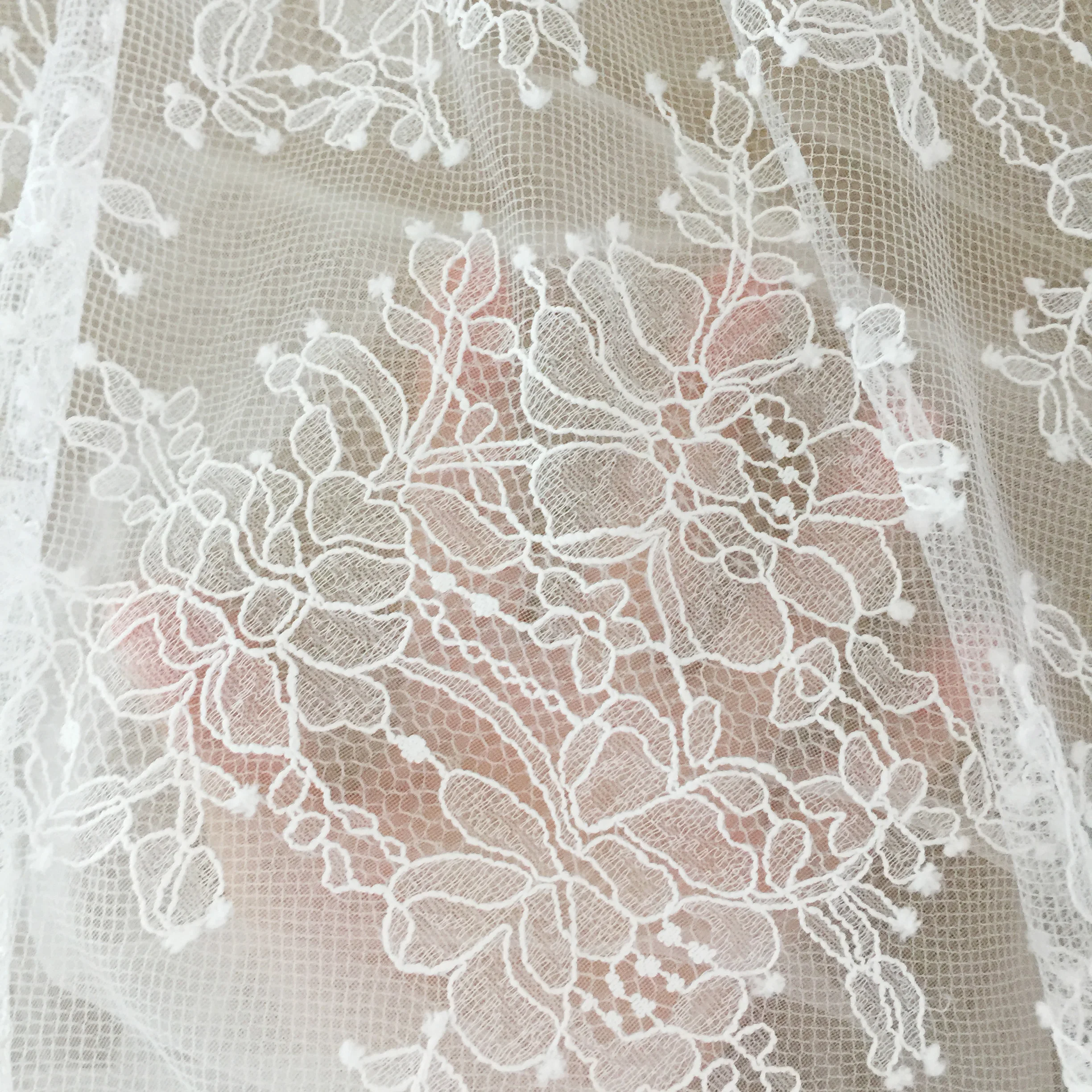 

1.5 Meters Taiwan Made Soft Chantilly Lace Fabric with Eyelash Trim Bridal Gown Wedding Dress Veil Bodice Lace DIY Ivory