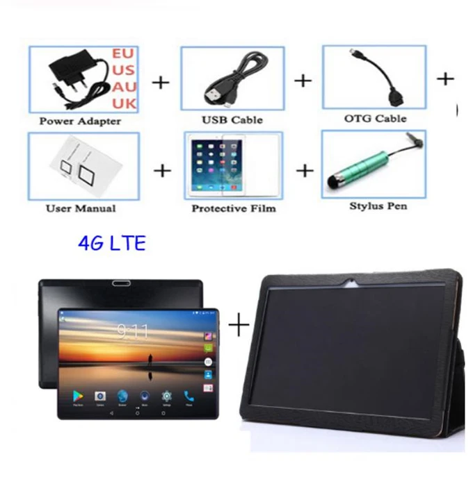 4 LTE 64GB add Cover Android 8,0, 3G, 4G планшет, 10 дюймов, 1920X1200, Full HD, 8 ядер, 64 ГБ rom, камера, МП, телефон, звонок, Wifi, планшетный ПК для детей, подарки - Комплект: 4 LTE 64GB add Cover