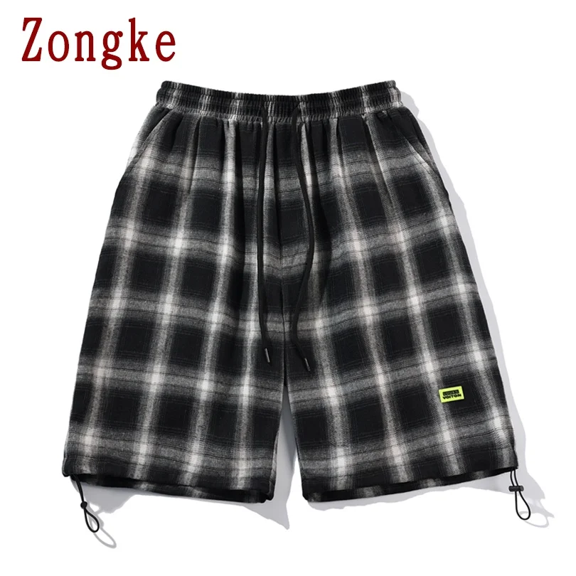 

Zongke Plaid Mens Shorts Summer Cotton Casual Long Shorts Men Clothing Drawstring M-5XL 2021 New Arrivals