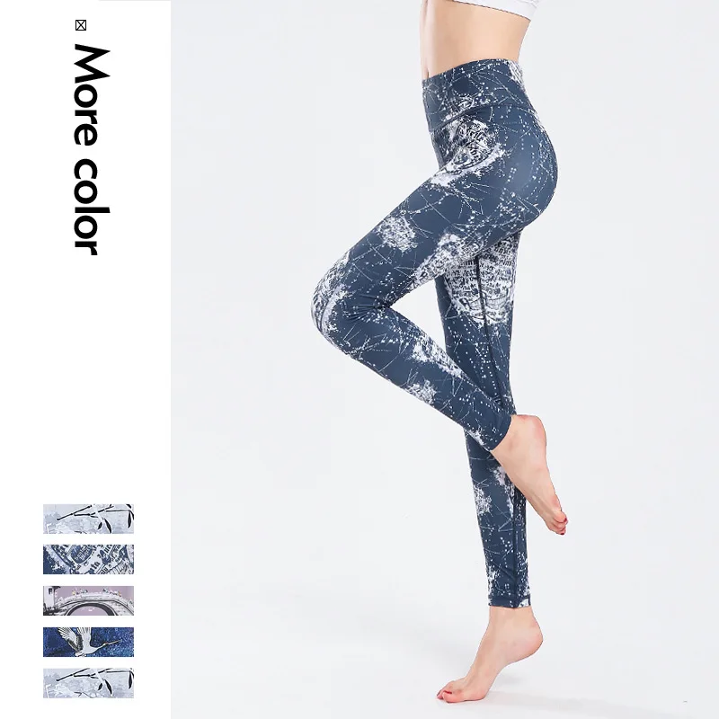 

Брюки, Леггинсы для йоги, женские длинные брюки из нейлоновой ткани, быстросохнущие, с красочным принтом, для фитнеса, спорта, горячая Распро...