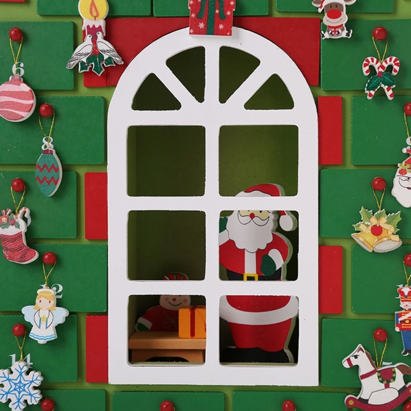 

R2LD Chimney House Christmas Wooden Christmas Countdown Calendar 24 Day Xmas Party Decor Advent Calendar 24 Storage Drawers