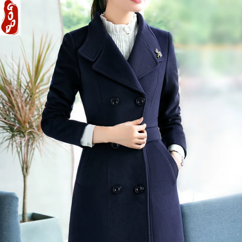

Spring Autumn Elegant Office Ladies Work Clothes 2021 Warm Winter Jacket Women Long Slim Wool Blends Coat Female LPL1406