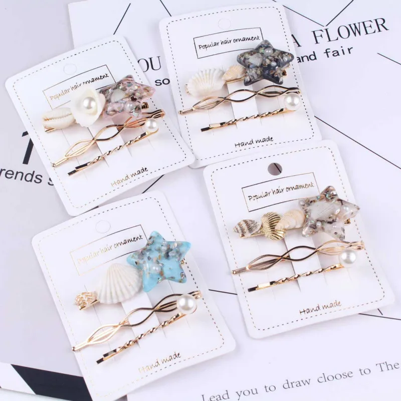 Новые заколки для волос набор Морская звезда ракушка женщин ins модная боковая