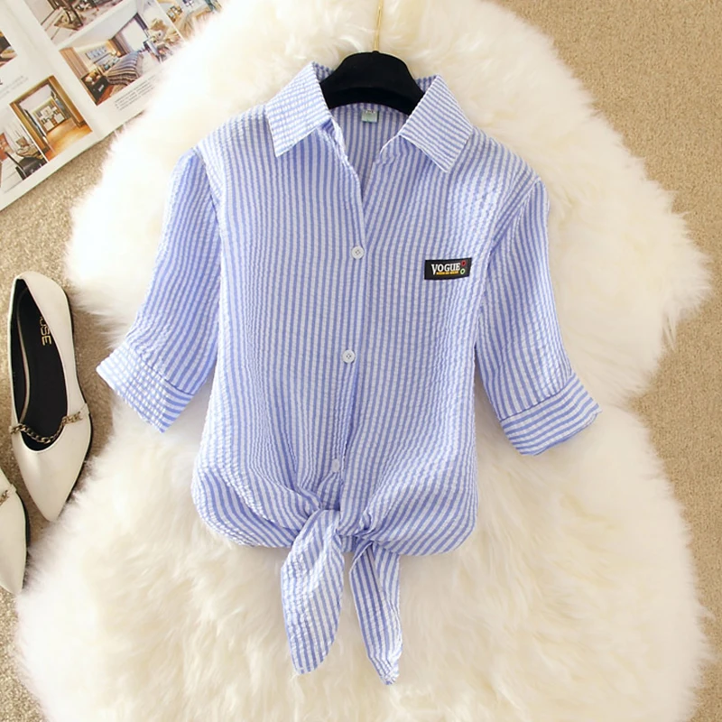 Женская короткая блузка с галстуком спереди розовая белая синяя желтая размера