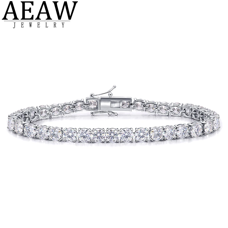 AEAW Platinum Plated Silver 12.4CTW 18CM Length 4mm F Near Colorless Moissanite Tennis Bracelet for Women